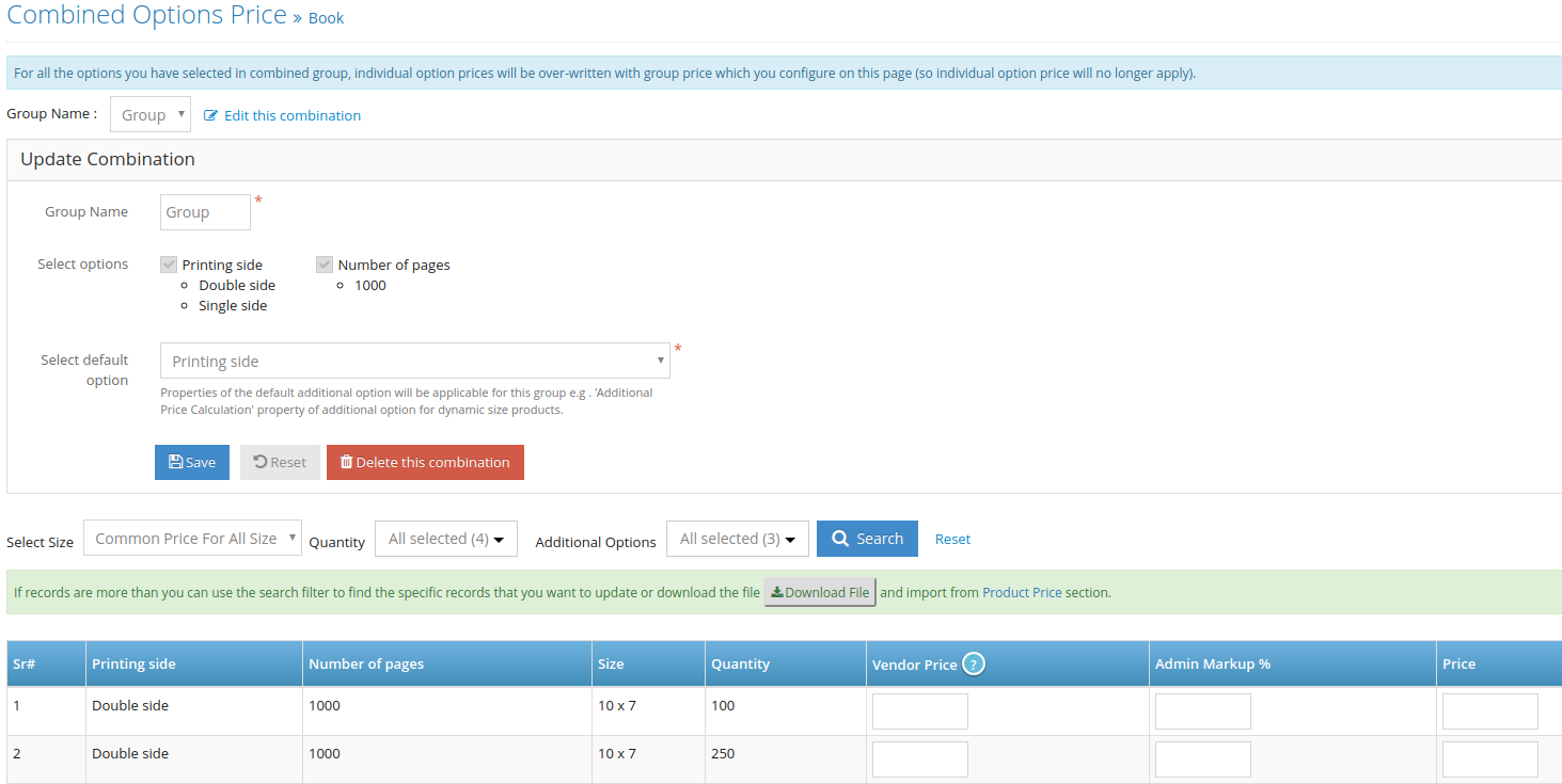 Combine Price Option 
