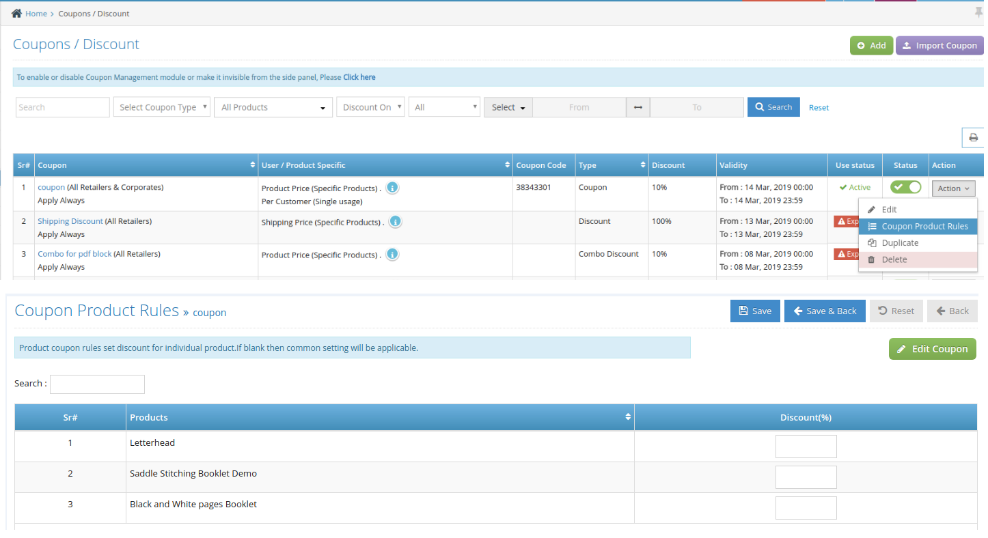Coupon set-up for multiple products