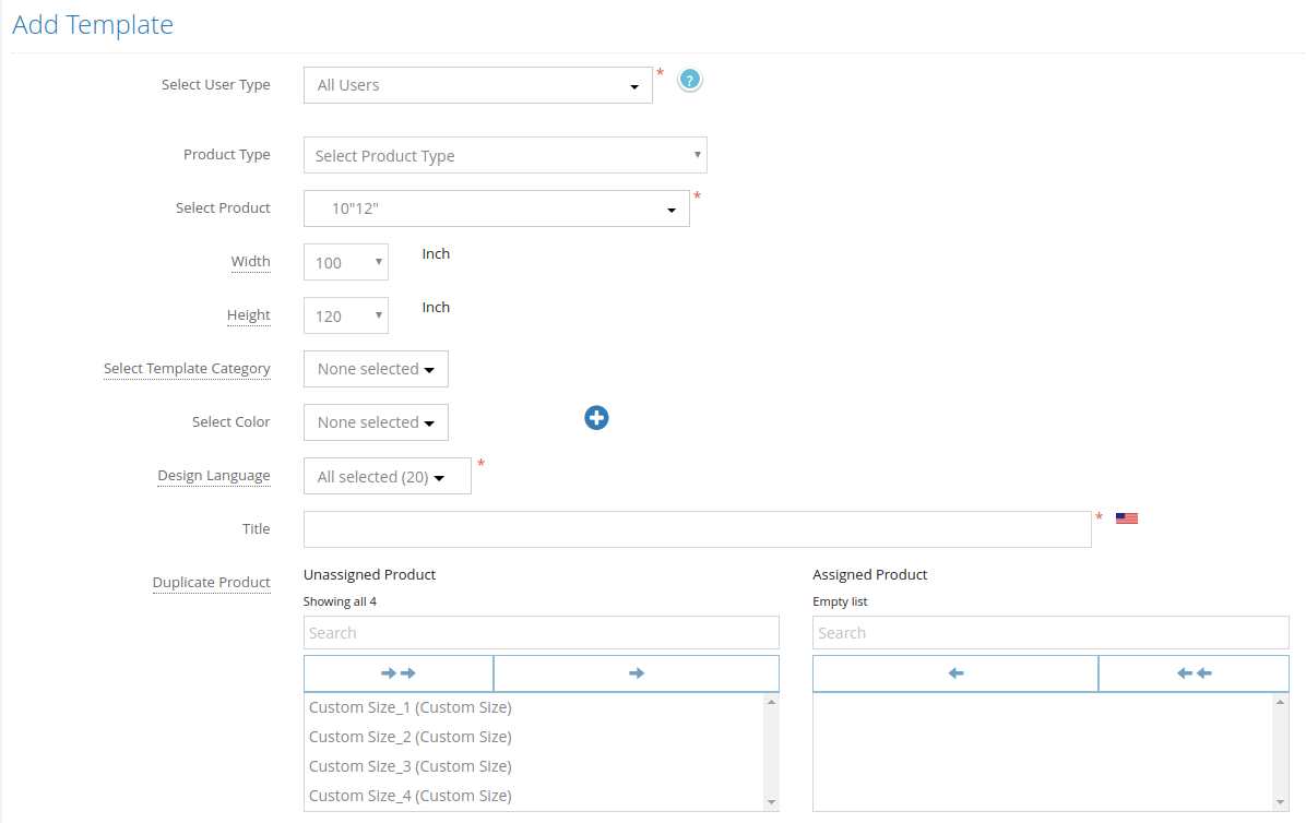 Master templates for Custom Size 
