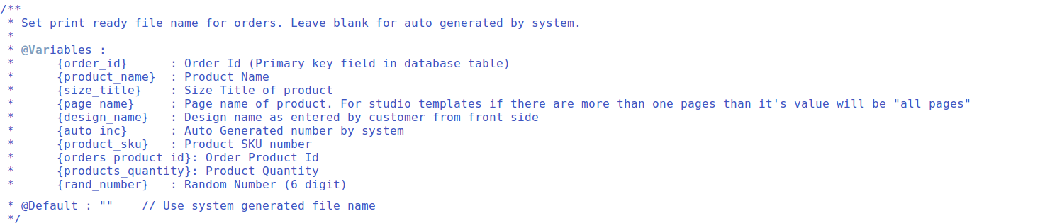 Standardized the naming for Print Ready Files